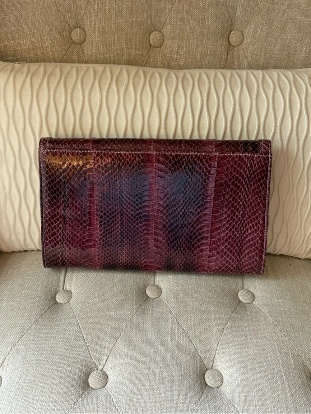 J. Renee Snakeskin Convertible Clutch Shoulder Bag Burgundy Wine Vintage